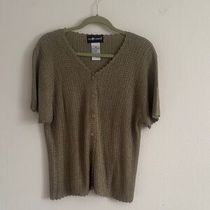 Vintage Sag Harbor Olive Knit Button-Up Top